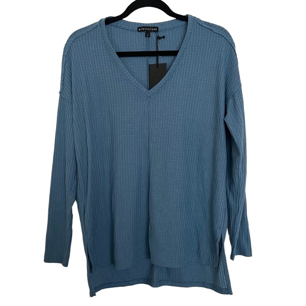 Gibsonlook Blue Waffle Knit V Neck Sweater NWT Small